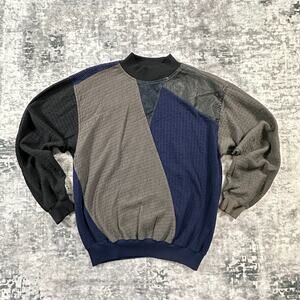 VTG 90s Imprint Sweatshirt Mens Medium Gray Colorblock Leather Patch Jumper